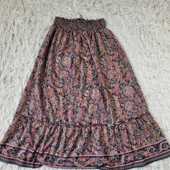 Boemo Long Skirt Womens Large Green A-line Tiered Tasseled Bohemian Paisley - Picture 10 of 13